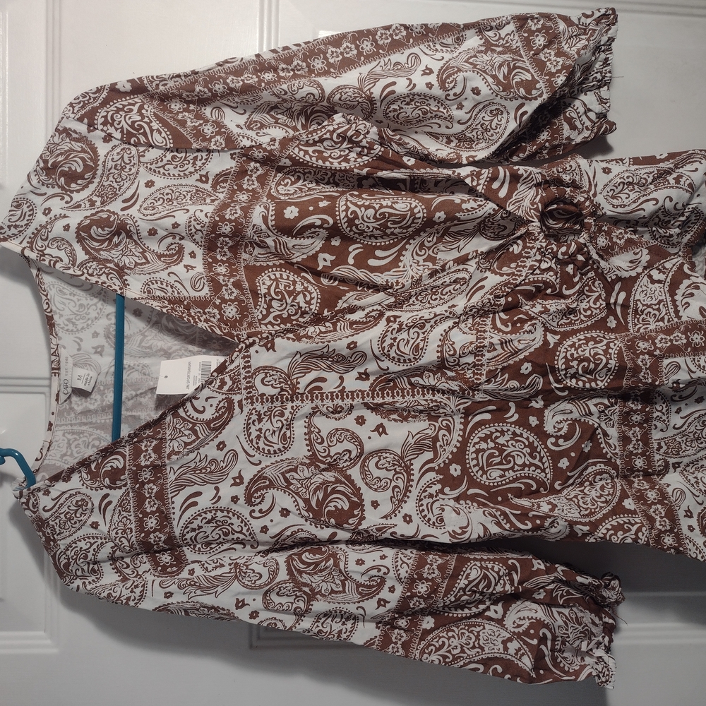 Paisley Print Brown and White Blouse